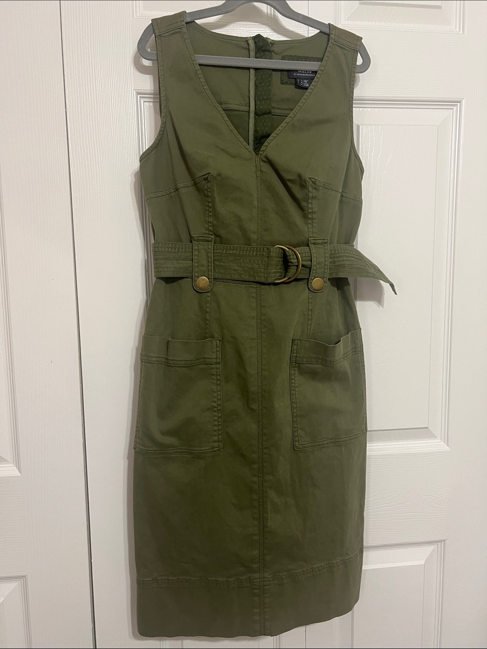 Adorable army green Maeve Anthropologie structured dress